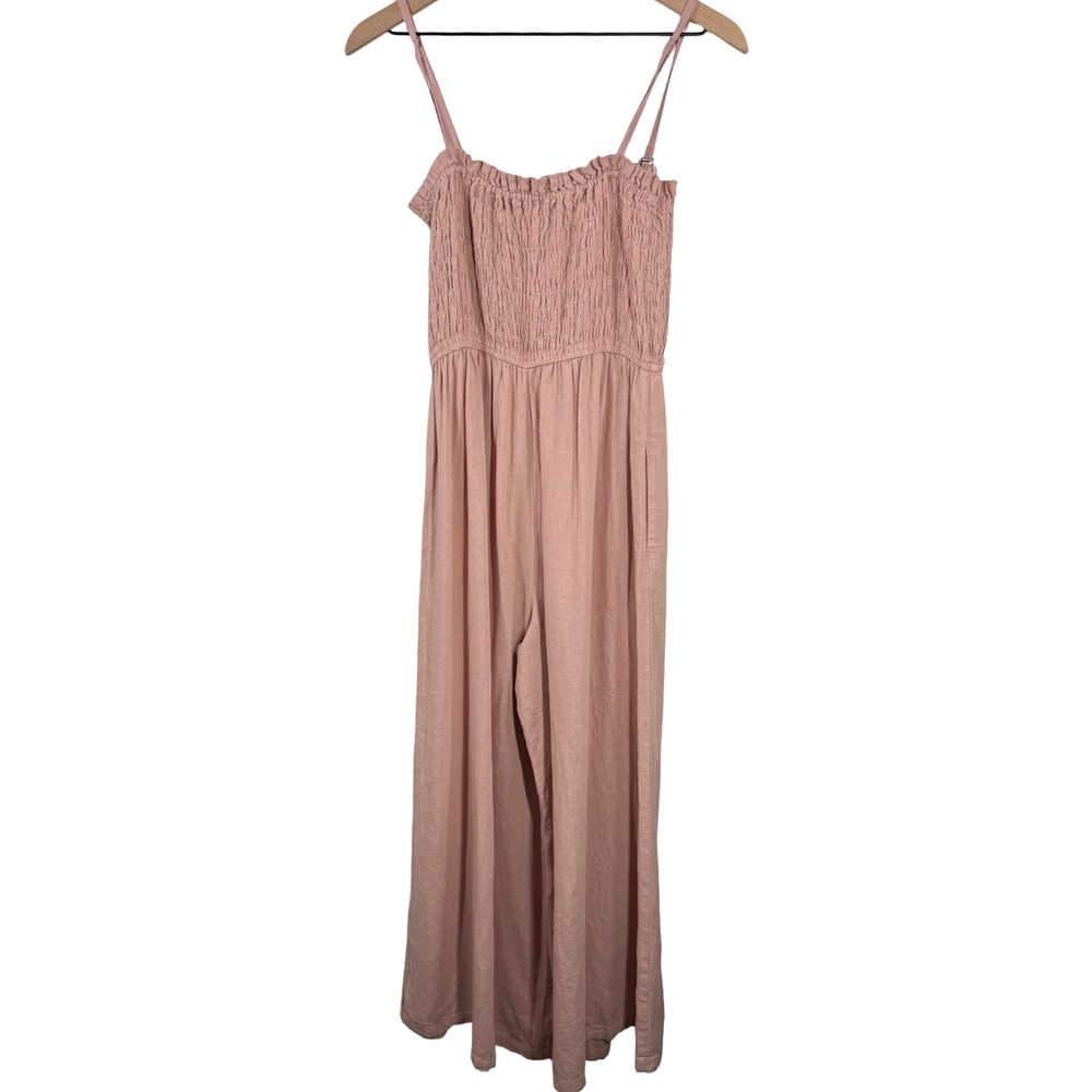 Pilcro Anthropologie Pink Smocked Wide Leg Jumpsuit Womens Small Linen Blend - Picture 5 of 10